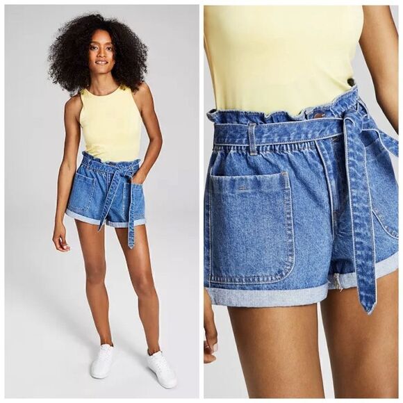 AND NOW THIS Paperbag Tie Waist Denim Shorts Size 28 - Picture 1 of 12